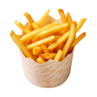 ai généré français frites dans une papier boîte isolé sur une transparent Contexte png