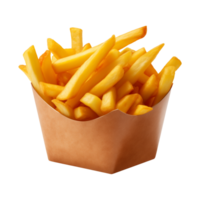 ai généré français frites dans une papier boîte isolé sur une transparent Contexte png