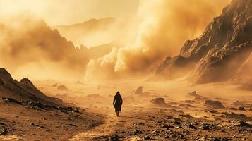 AI generated Solitary Wanderer in Mystic Golden Desert photo