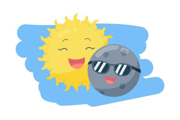 Illustrator of the Solar eclipse. Cute cartoon illustration. Vector