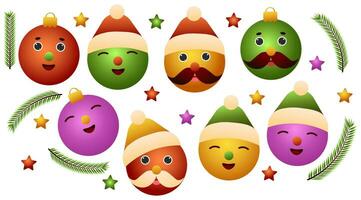 Set of Cute characters Christmas balls for the Christmas tree. cartoon Vector illustration.