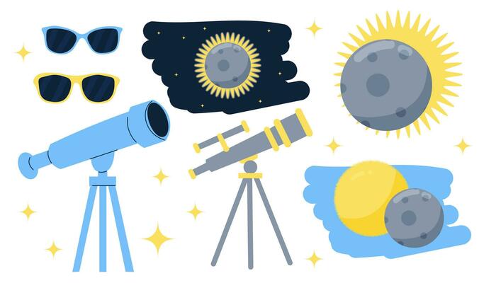 Solar Eclipse. Vector illustration. a telescope and sunglasses