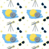 Seamless pattern with Telescope and lunar solar eclipse. in flat cartoon style. Vector Seamless pattern, wallpaper.