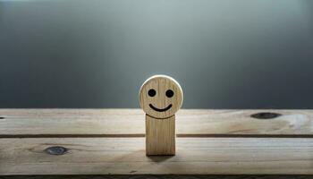 AI generated A wooden toy with smiling face alone concept photo