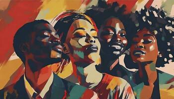 AI generated Vibrant Abstract Illustration Celebrating Black History Month. Juneteenth, Racial Equality, and Justice for a Diverse Community. photo