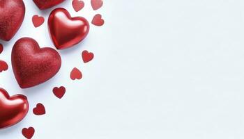 AI generated Valentine's Day, Mother's Day, or Women's Day greeting card, banner, or poster template. The background features festive red heart-shaped decorations and a space for text design. photo