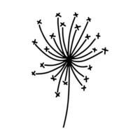 Dandelion flower silhouettes. Spring season blooming blowball flowers doodles vector illustration. Dandelion fluffy nature silhouette