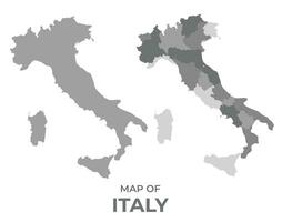 Greyscale vector map of Italy with regions and simple flat illustration