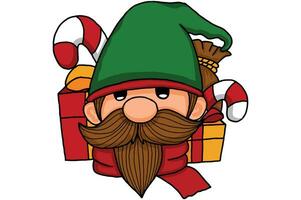 Christmas - Gnome Surrounded by Gifts And Candy vector