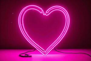 AI generated Neon heart with a glow. Valentines Day. Mother's Day anniversary. Pro Photo