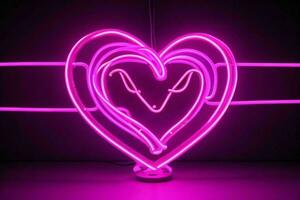 AI generated Neon heart with a glow. Valentines Day. Mother's Day anniversary. Pro Photo