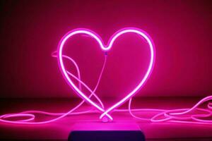 AI generated Neon heart with a glow. Valentines Day. Mother's Day anniversary. Pro Photo