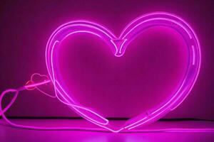 AI generated Neon heart with a glow. Valentines Day. Mother's Day anniversary. Pro Photo