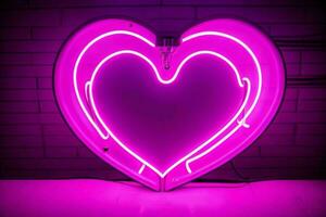 AI generated Neon heart with a glow. Valentines Day. Mother's Day anniversary. Pro Photo