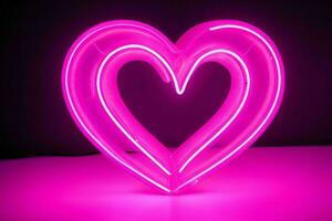 AI generated Neon heart with a glow. Valentines Day. Mother's Day anniversary. Pro Photo