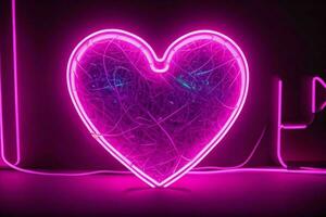 AI generated Neon heart with a glow. Valentines Day. Mother's Day anniversary. Pro Photo