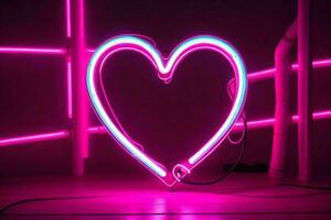 AI generated Neon heart with a glow. Valentines Day. Mother's Day anniversary. Pro Photo