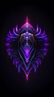 AI generated Amethyst 3D Minimalist Shield Design with a black or dark background with neon lines. AI Generative photo