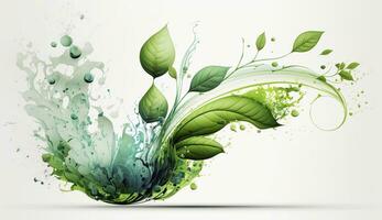 AI generated Green herbal tea wave splash with leaves flow. AI Generated photo