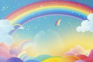 AI generated Fantasy sky rainbow. Fairy skies rainbows colors, magic landscape and dream sky. Generate Ai photo