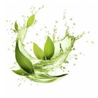 AI generated Green herbal tea wave splash with leaves flow. AI Generated photo