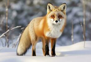 AI generated Red fox standing on snow. AI Generated. photo