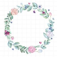 watercolor floral wreath with leaves and flowers vector