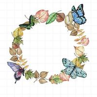 butterflies and leaves in a circle on a white background vector