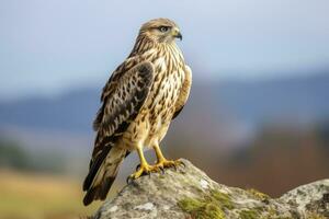 AI generated Hawk sitting on rock looking for prey. AI Generated photo