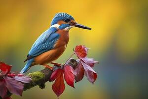 AI generated Kingfisher sitting on the tree branch. AI Generated photo