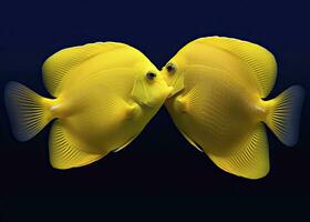 AI generated Two yellow tangs, face to face.  AI Generated. photo