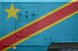 Democratic Republic of the Congo flag depicted on side part of military armored truck closeup. Army forces conceptual background photo