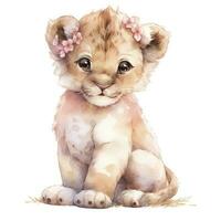 AI generated Watercolor Baby Lion. AI Generated photo