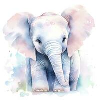 AI generated Watercolor Baby Elephant. AI Generated photo