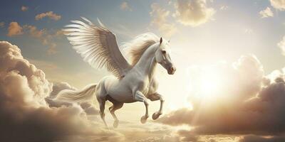 AI generated A white horse with wings. AI Generated photo