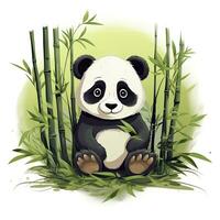 AI generated Cute panda in the middle of a bamboo forest. T-shirt design. AI Generated photo