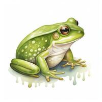 AI generated Watercolor green frog on white background.  AI Generated photo