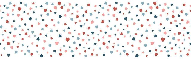 Romantic style hearts shape border. Vector seamless pattern. Valentine day background Isolated on white background