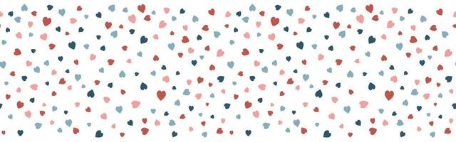 Romantic style hearts shape border. Vector seamless pattern. Valentine day background Isolated on white background