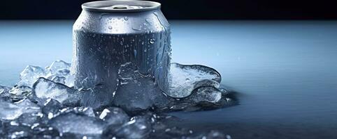 AI generated Top of drink tin can iced submerged in frost ice, metal aluminum beverage. Generative AI photo