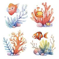 AI generated Underwater Sea element in watercolor on the white background. AI Generated photo