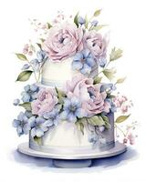 AI generated Watercolor wedding cake isolated on white background.  AI Generated photo