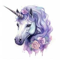 AI generated Watercolor fantasy unicorn clip art. AI Generated photo