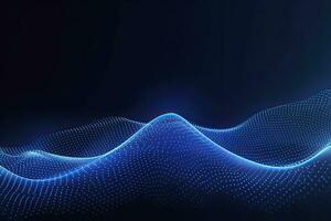 AI generated Dynamic blue particle wave. Abstract sound visualization. Digital structure of the wave flow of luminous particles. AI Generated. photo