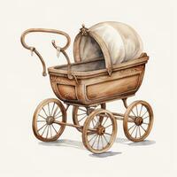 AI generated Watercolor Baby carriage Clipart on white background. AI Generated photo