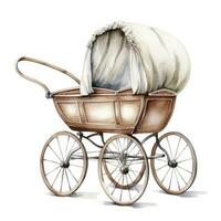 AI generated Watercolor Baby carriage Clipart on white background. AI Generated photo