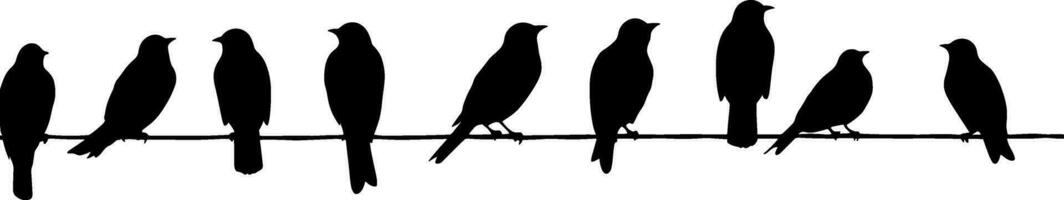 A silhouette of birds Purple Martins on a telephone wire. AI generated illustration. vector