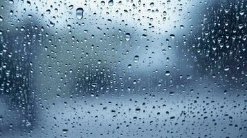 ai generado gotas de lluvia en el ventana. azul tono. generativo ai foto