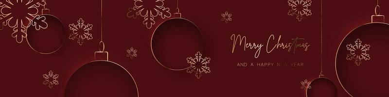 Red gold minimal Christmas banner design. Simple background, elegant geometric minimalistic style. Contemporary papercut luxury greeting backdrop with merry xmas letters for web and advertising. vector