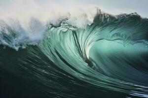 AI generated Extreme close up of thrashing emerald ocean waves. AI Generated photo